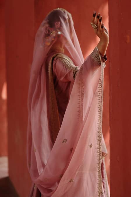 Jigar Mali Purple Chanderi, Organza Embroidery Round Neck Designer Lehenga Set Online at Aza Fashions Jigar Mali_Purple Chanderi, Organza Embroidery Round Neck Designer Lehenga Set _Online_at_Aza_Fashions