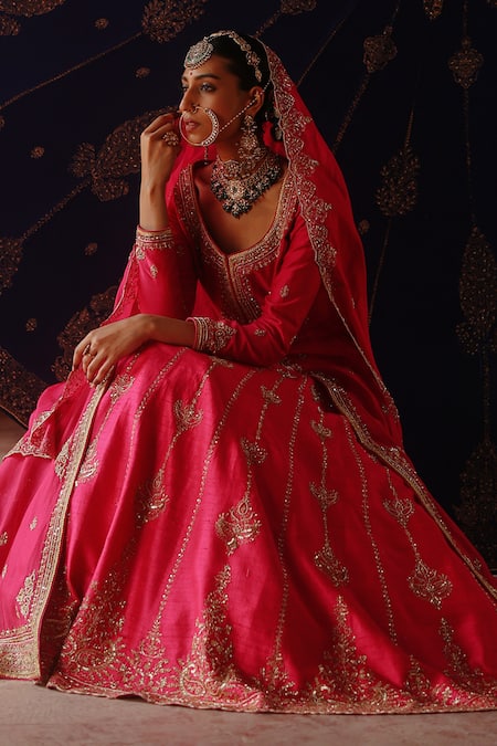 Jigar Mali Designer Pink Chanderi Lehenga Set 