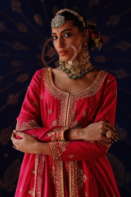 Jigar Mali_Pink Chanderi, Organza Sequins, Embroidery Round Neck Designer Lehenga Set _Online_at_Aza_Fashions