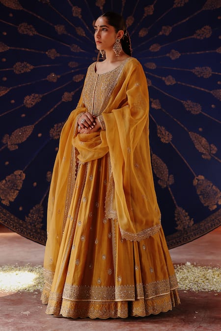 Jigar Mali Yellow Chanderi Embroidered Lehenga Set 