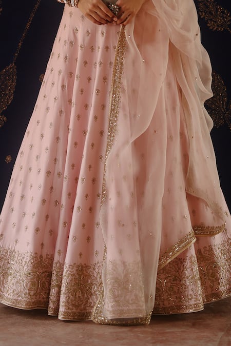 Jigar Mali_Pink Chanderi, Organza Sequins, Embroidery Round Neck Designer Lehenga Set _Online_at_Aza_Fashions