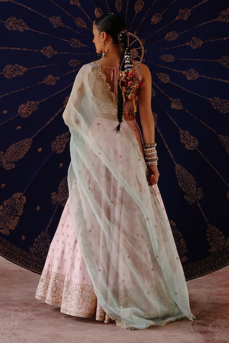 Jigar Mali Designer Pink Chanderi Lehenga Set 