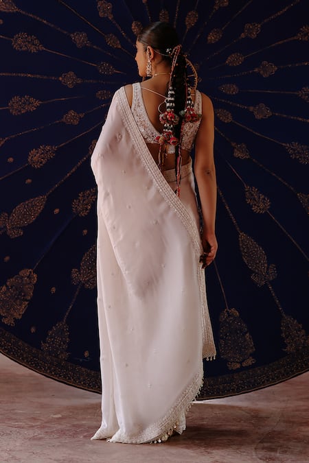 Jigar Mali Ivory Designer Satin GGT Saree & Blouse 