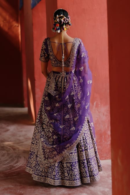 Jigar Mali Purple Chanderi Embroidered Lehenga Set 