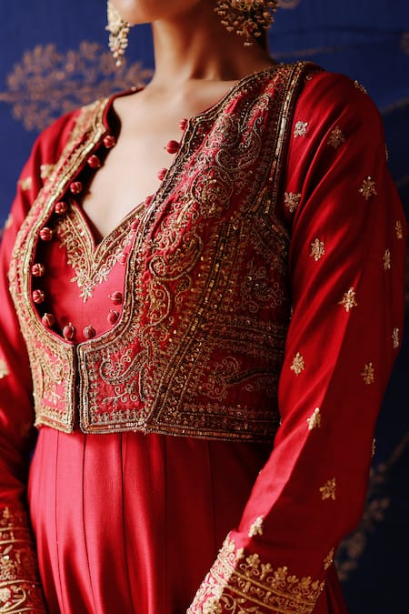 Jigar Mali Ruhani Red Chanderi Anarkali Set 