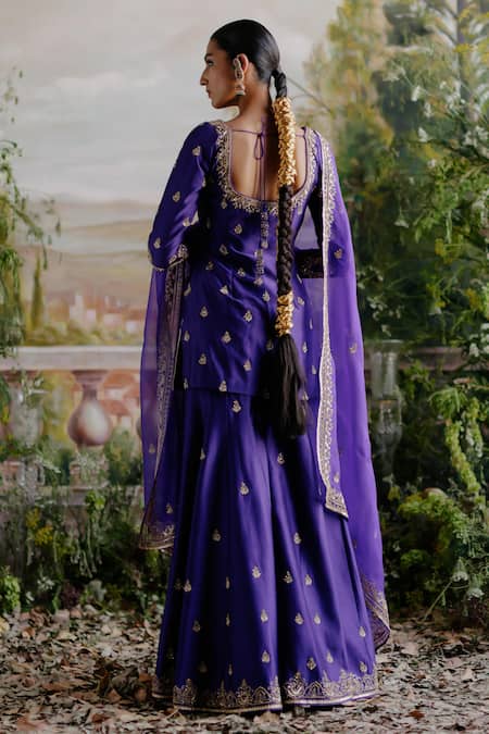 Jigar Mali Designer Purple Chanderi Kurta Sharara Set 