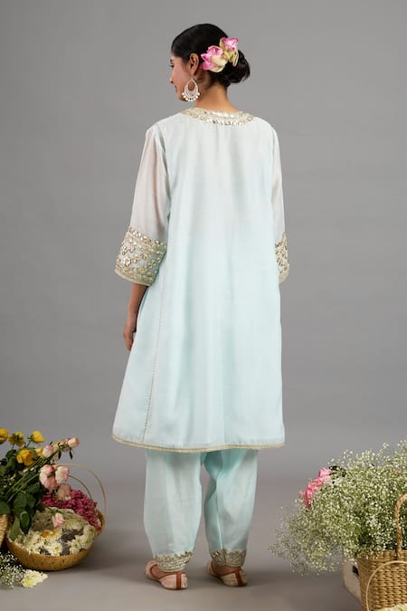 Shop saina kapoor Blue Chanderi, Organza Sequins, Embroidery Keyhole Neck Designer Ice Kurta Set at Aza Fashions Shop_saina kapoor_Blue Chanderi, Organza Sequins, Embroidery Keyhole Neck Designer Ice Kurta Set _at_Aza_Fashions