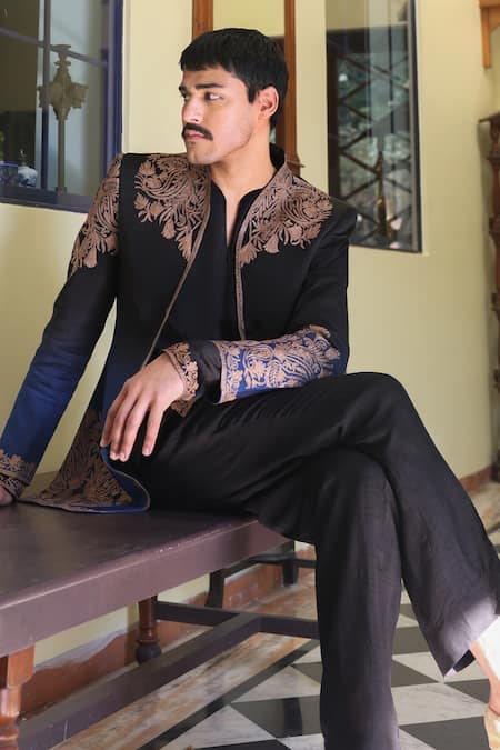 Buy_Angad Creations_Black Cotton Satin Embroidery Designer Tilla Thread Work Kurta Set _Online_at_Aza_Fashions