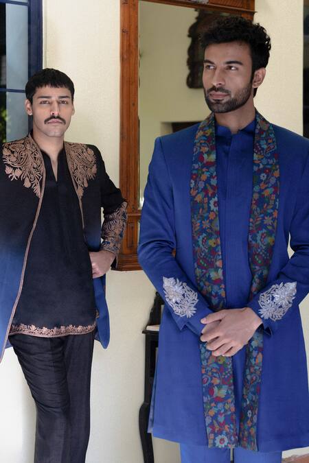 Shop_Angad Creations_Black Cotton Satin Embroidery Designer Tilla Thread Work Kurta Set _Online_at_Aza_Fashions