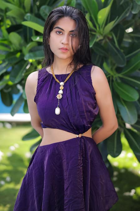 Foram Patel Purple Organza Round Neck Soft Dress Online at Aza Fashions Foram Patel_Purple Organza Round Neck Soft Dress_Online_at_Aza_Fashions