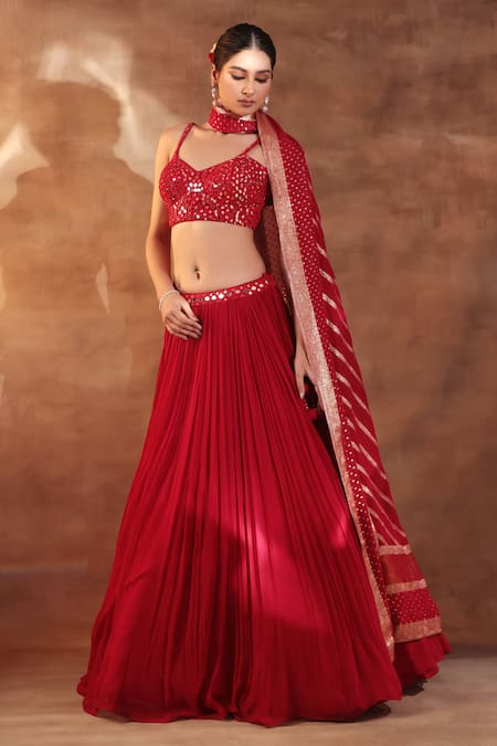 Buy Meenagurnam Red Net, Viscose Georgette, Jacquard Mirrors Sweetheart Neck Work Lehenga Set Online at Aza Fashions Buy_Meenagurnam_Red Net, Viscose Georgette, Jacquard Mirrors Sweetheart Neck Work Lehenga Set _Online_at_Aza_Fashions