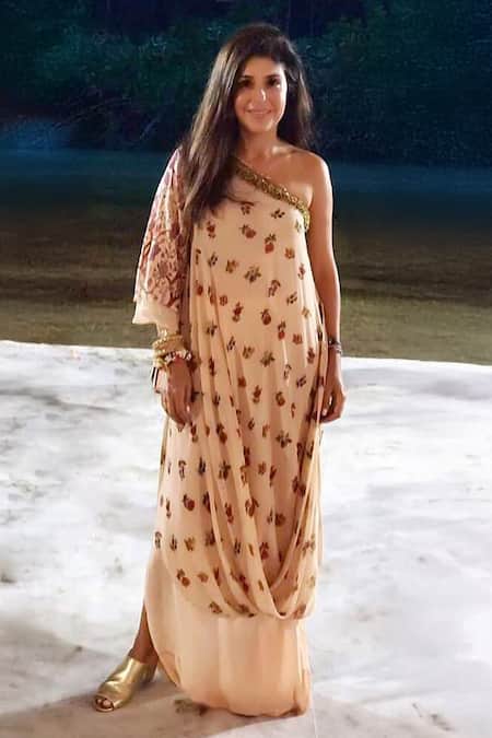 Buy Nikasha Beige Asymmetric Draped Tunic Skirt Set at Aza Fashions Buy_Nikasha_Beige Asymmetric Draped Tunic Skirt Set _at_Aza_Fashions