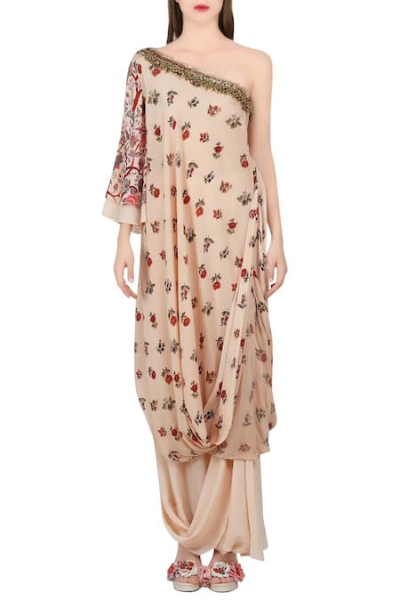 Buy Nikasha Beige Asymmetric Draped Tunic Skirt Set Online at Aza Fashions Buy_Nikasha_Beige Asymmetric Draped Tunic Skirt Set _Online_at_Aza_Fashions