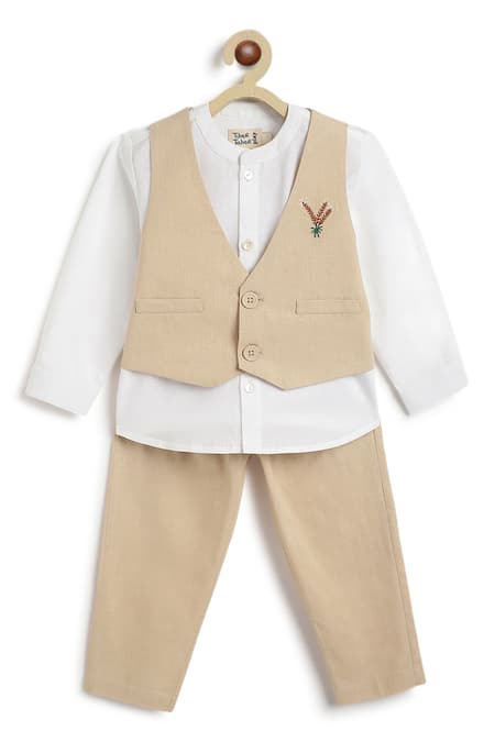 Tiber Taber Beige Cotton Designer Boys Waistcoat Set 