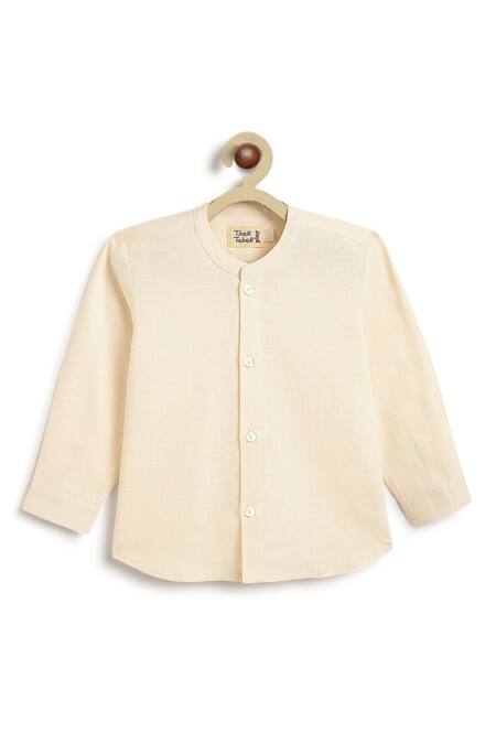 Tiber Taber_Cream Cotton Embroidery Designer Blue Boys Suit _at_Aza_Fashions