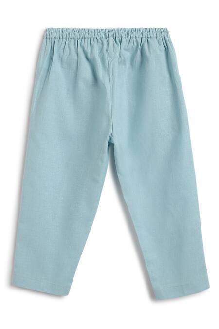 Buy_Tiber Taber_Cream Cotton Embroidery Designer Blue Boys Suit 