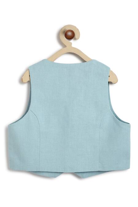 Shop_Tiber Taber_Cream Cotton Embroidery Designer Blue Boys Suit 