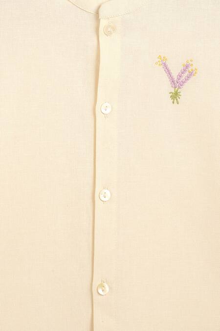 Buy Tiber Taber Cream Cotton Embroidery Designer Shirt Buy_Tiber Taber_Cream Cotton Embroidery Designer Shirt