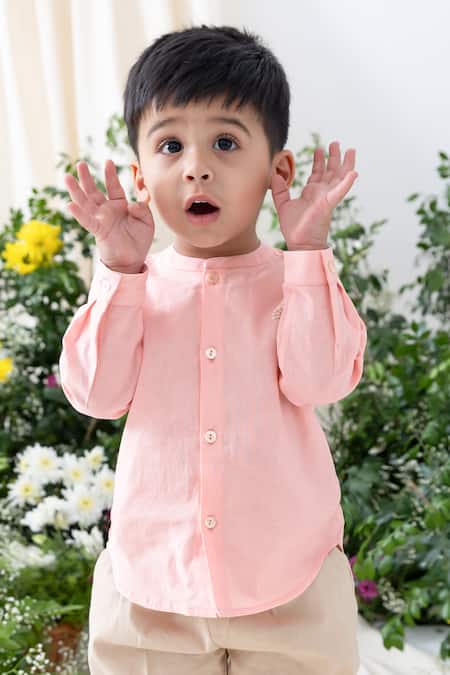 Shop Tiber Taber Pink Cotton Embroidery Designer Shirt at Aza Fashions Shop_Tiber Taber_Pink Cotton Embroidery Designer Shirt _at_Aza_Fashions