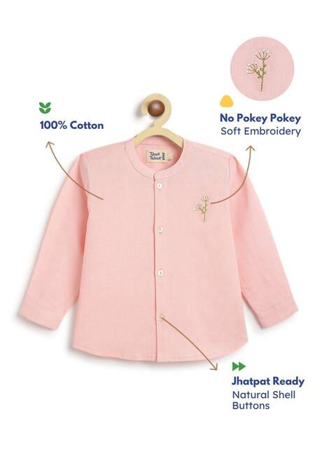 Buy Tiber Taber Pink Cotton Embroidery Designer Shirt Online at Aza Fashions Buy_Tiber Taber_Pink Cotton Embroidery Designer Shirt _Online_at_Aza_Fashions