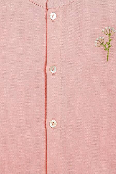 Buy Tiber Taber Pink Cotton Embroidery Designer Shirt Buy_Tiber Taber_Pink Cotton Embroidery Designer Shirt