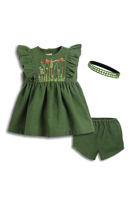 Shop_Tiber Taber_Green Cotton Embroidery Dress Set _Online_at_Aza_Fashions