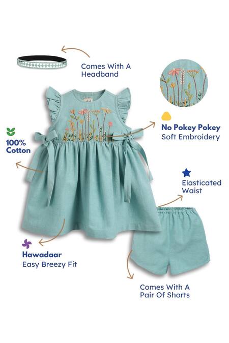 Tiber Taber Blue Cotton Embroidery, Lace Floral Dress Set at Aza Fashions Tiber Taber_Blue Cotton Embroidery, Lace Floral Dress Set _at_Aza_Fashions