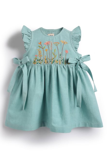 Buy Tiber Taber Blue Cotton Embroidery, Lace Floral Dress Set Buy_Tiber Taber_Blue Cotton Embroidery, Lace Floral Dress Set