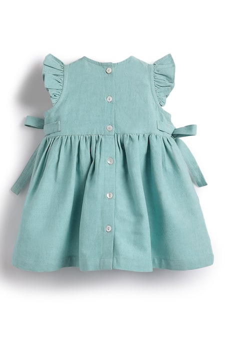 Shop Tiber Taber Blue Cotton Embroidery, Lace Floral Dress Set Shop_Tiber Taber_Blue Cotton Embroidery, Lace Floral Dress Set