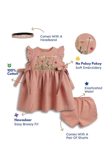 Shop Tiber Taber Pink Cotton Embroidery Floral Dress Set Online at Aza Fashions Shop_Tiber Taber_Pink Cotton Embroidery Floral Dress Set _Online_at_Aza_Fashions