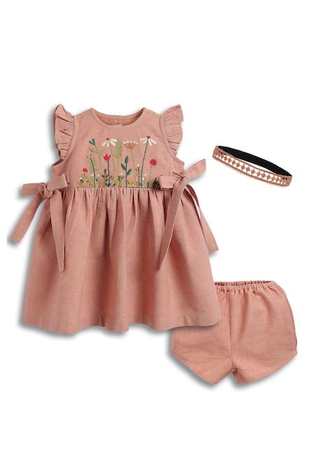 Tiber Taber Pink Floral Embroidered Dress Set 