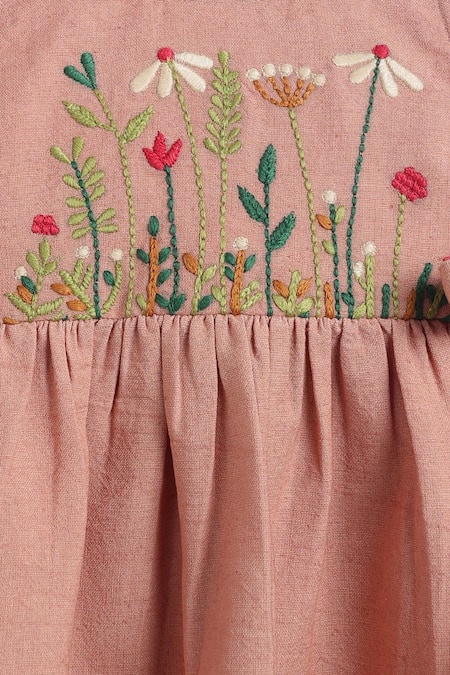 Shop Tiber Taber Pink Cotton Embroidery Floral Dress Set Shop_Tiber Taber_Pink Cotton Embroidery Floral Dress Set
