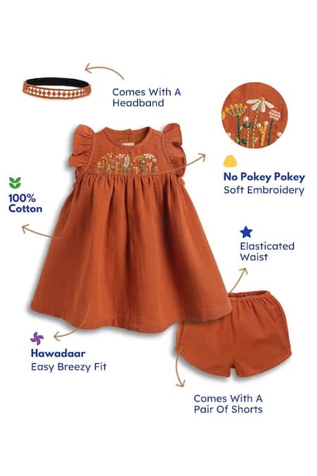 Shop_Tiber Taber_Rust Cotton Embroidery, Lace Dress Set _Online_at_Aza_Fashions