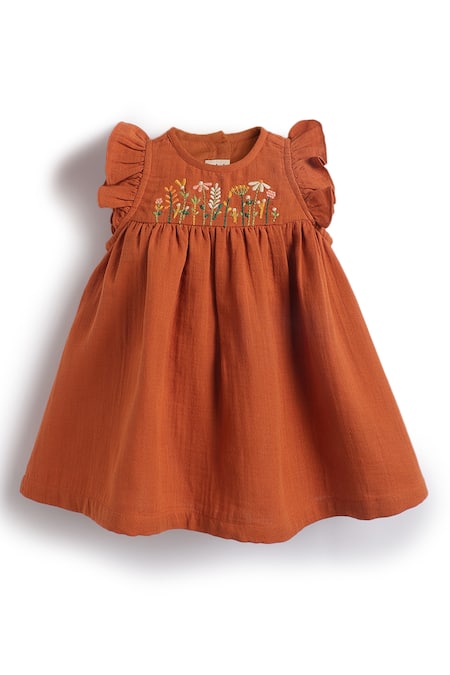 Shop_Tiber Taber_Rust Cotton Embroidery, Lace Dress Set 