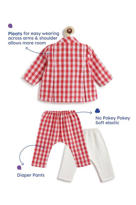 Buy_Tiber Taber_Red Cotton Checked Jhabla And Pyjama Set _Online_at_Aza_Fashions