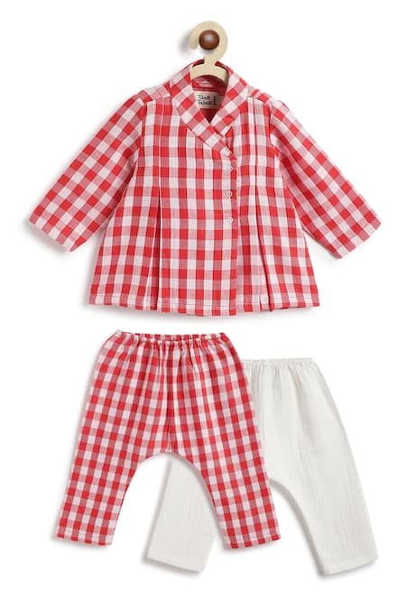 Tiber Taber Red Checked Jhabla & Pyjama Set 
