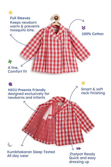 Shop_Tiber Taber_Red Cotton Checked Jhabla And Pyjama Set _Online_at_Aza_Fashions