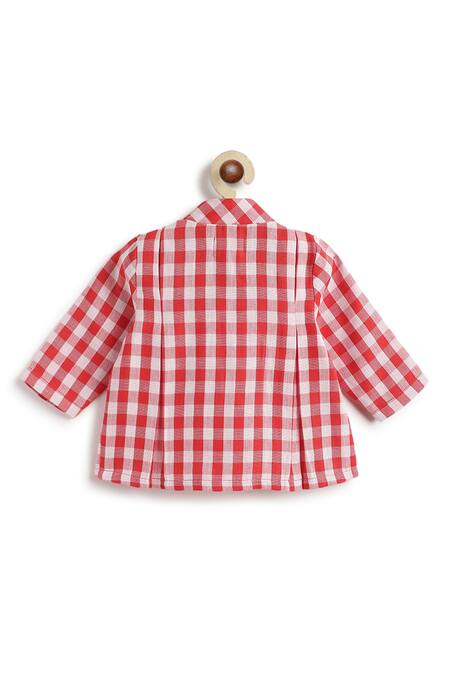 Shop_Tiber Taber_Red Cotton Checked Jhabla And Pyjama Set 