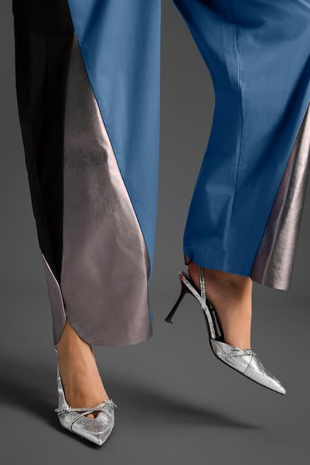 Deepika Arora_Blue Cotton Round Neck Color Block Designer Jumpsuit _Online_at_Aza_Fashions