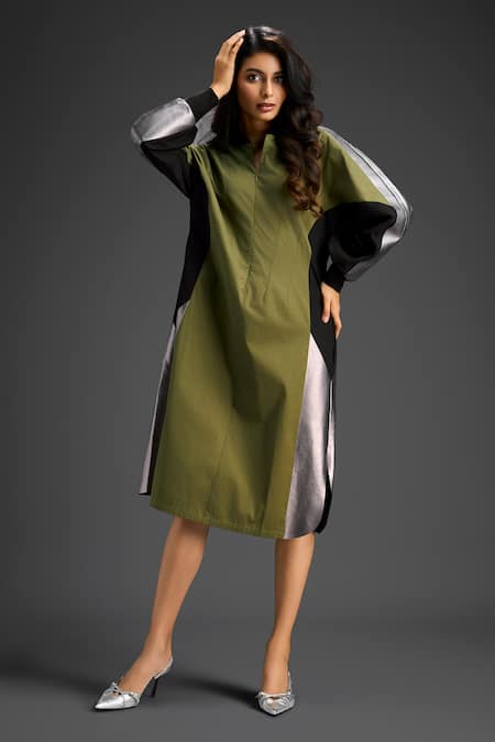 Buy Deepika Arora Green Cotton Collared Designer Dress Online at Aza Fashions Buy_Deepika Arora_Green Cotton Collared Designer Dress _Online_at_Aza_Fashions