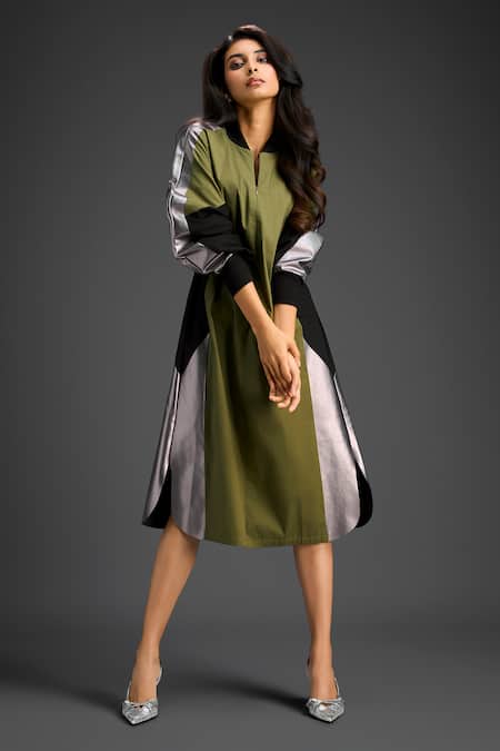 Shop Deepika Arora Green Cotton Collared Designer Dress Online at Aza Fashions Shop_Deepika Arora_Green Cotton Collared Designer Dress _Online_at_Aza_Fashions