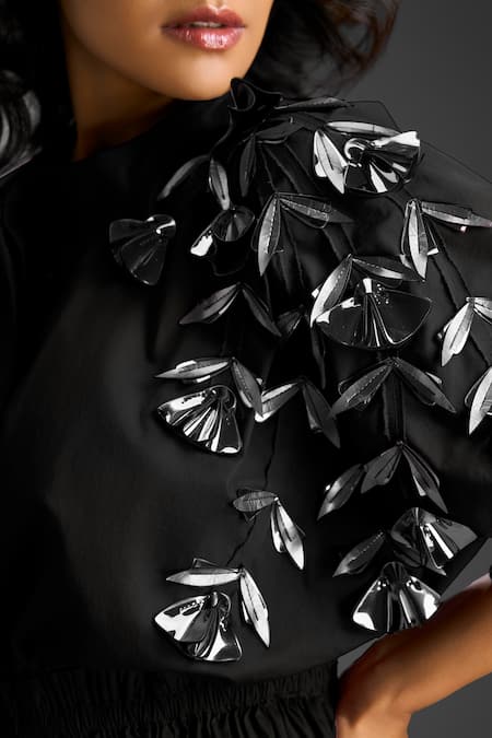 Deepika Arora_Black Cotton Round Neck Designer Embellished Dress _Online_at_Aza_Fashions