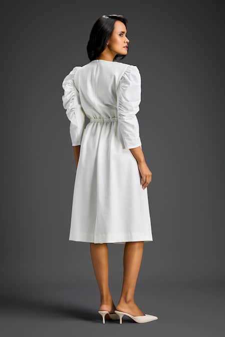 Shop_Deepika Arora_White Cotton Round Neck Designer Embellished Dress _at_Aza_Fashions