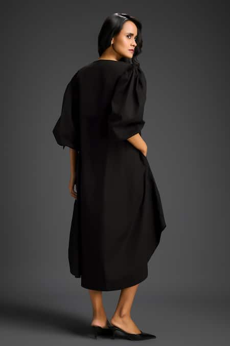 Shop Deepika Arora Black Cotton V-neck Designer Embellished Dress at Aza Fashions Shop_Deepika Arora_Black Cotton V-neck Designer Embellished Dress _at_Aza_Fashions