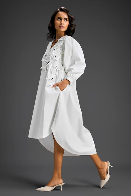 Buy Deepika Arora White Cotton V-neck Designer Dress Online at Aza Fashions Buy_Deepika Arora_White Cotton V-neck Designer Dress _Online_at_Aza_Fashions