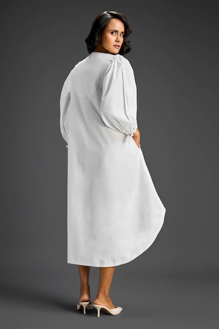 Shop Deepika Arora White Cotton V-neck Designer Dress at Aza Fashions Shop_Deepika Arora_White Cotton V-neck Designer Dress _at_Aza_Fashions