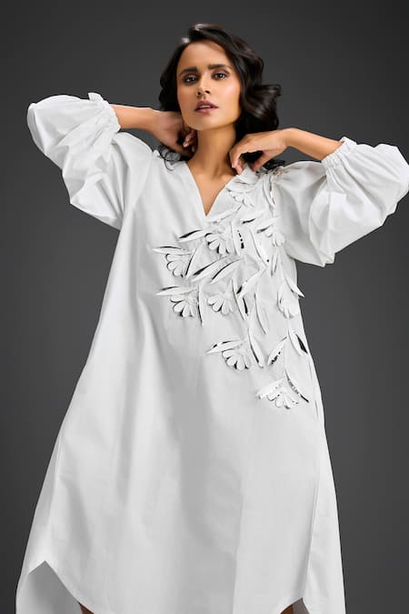 Buy Deepika Arora White Cotton V-neck Designer Dress Buy_Deepika Arora_White Cotton V-neck Designer Dress