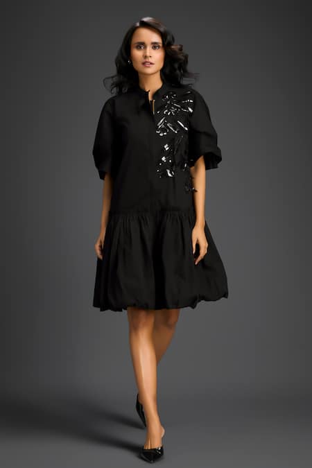 Deepika Arora_Black Cotton Collared Designer Dress _Online_at_Aza_Fashions