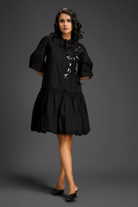 Deepika Arora_Black Cotton Collared Designer Dress _at_Aza_Fashions