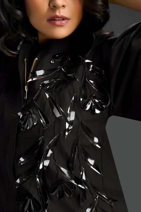 Shop_Deepika Arora_Black Cotton Collared Designer Dress 